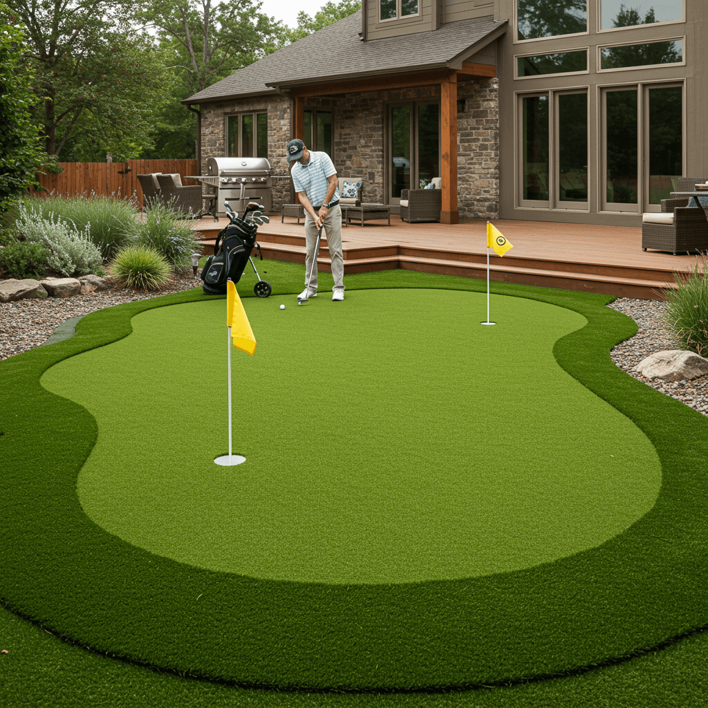 A durable, all-weather artificial putting green in an Olathe backyard