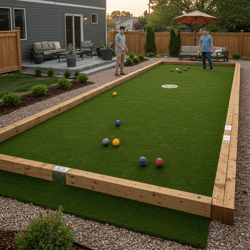 Low-maintenance artificial turf bocce court for homes in Olathe